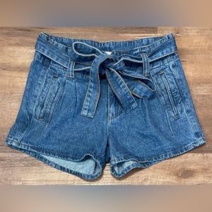 American Bazi denim belted paper bag high waist shorts size medium M